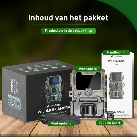 AyeCam Wildcamera - Draadloos - Wildcamera met Nachtzicht – Infraroodcamera – Inc. 32 GB SD Kaart - 4K Ultra HD Camera - met Geluidsopname