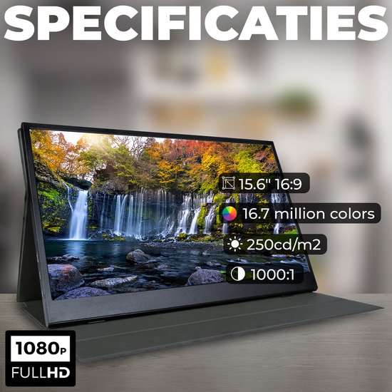 Denver Portable Monitor 15.6 Inch - Full HD - IPS Beeldscherm - Draagbare Gaming Monitor - HDMI - USB-C - PMO15602 - Model 2025