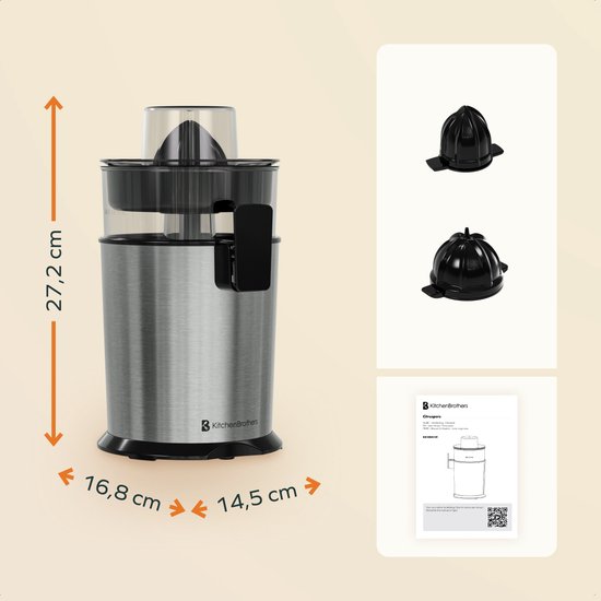 KitchenBrothers Citruspers - Handmatig - Met Uitloop - 0.5L - RVS