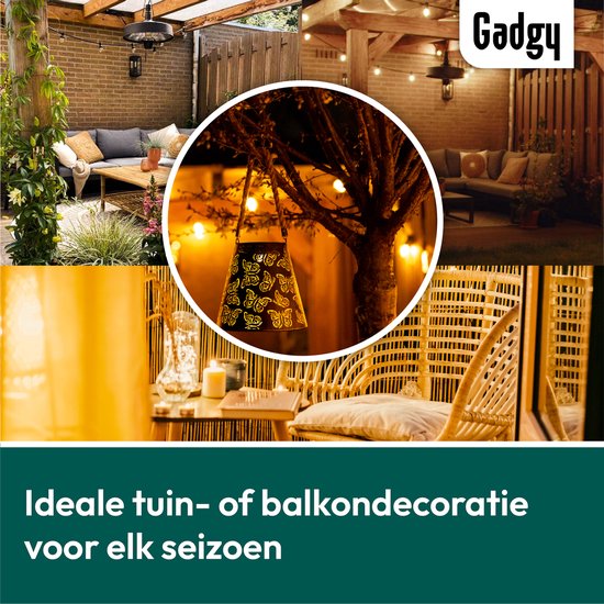 Gadgy Solar Tuinverlichting Vlinders - Tuinverlichting Led Buiten ophangen - Solar Buitenlamp Zonne Energie met Schaduweffecten - Solar Lamp Tuin, Terras & Balkon - Lantaarn voor Buiten - Lantaarn Windlicht op Zonneenergie - Brons / Goud