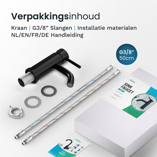Mirlux Wastafel Kraan Zwart - Was tafel Mengkraan Badkamer - Wastafelkraan - Fonteinkraan / WC Kraan - Kraantje - Koudwaterkraan & Warmwaterkraan - Toiletkraan Koud & Warm Water