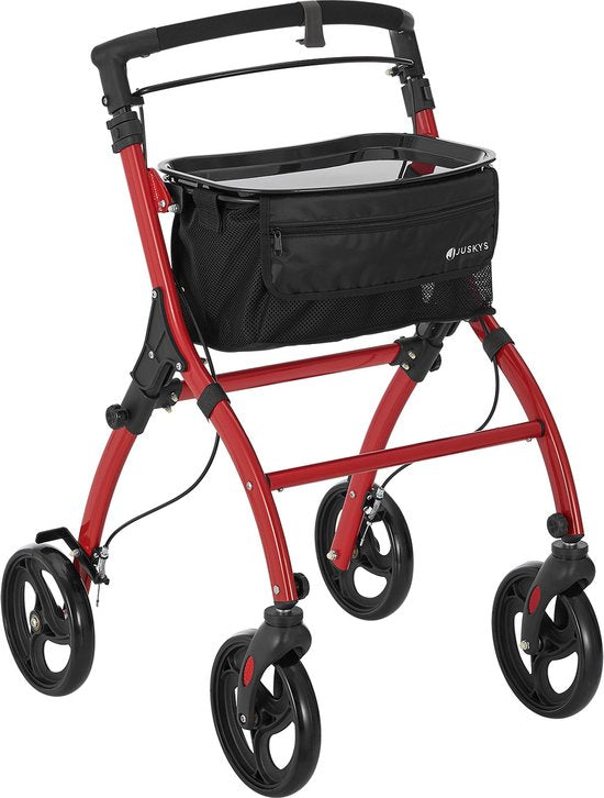 Juskys – Kamerrollator Aktiv – 56 x 66 x 90-103 cm – Voorzien Van Dienblad En Tas En In Hoogte Verstelbaar – Voor Binnenshuis – Bordeaux Rood Aluminium