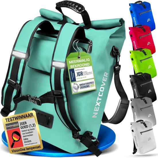 Nextcover 3in1 Fietstas Enkel voor Bagagedrager [PVC vrij] | Waterdichte Fietstas, Rugzak en Schoudertas 25L | Ideaal voor Laptop en Wekelijkse Aankopen | Fiets Tas Enkele | Fietstassen