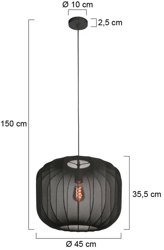 Anne Lighting - hanglamp - Sable - zwart - linnen metaal - Ø 45cm - E27 - 4191ZW