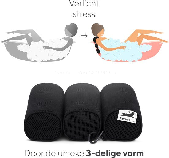 RelaxTub® Badkussen - Nekkussen Bad - Badkussens voor in Bad - 6 Sterke Zuignappen - Anti Slip - Waterdicht - Hoofdsteun Bad - Voor Hoofd, Nek en Schouders - Badkussen Zwart