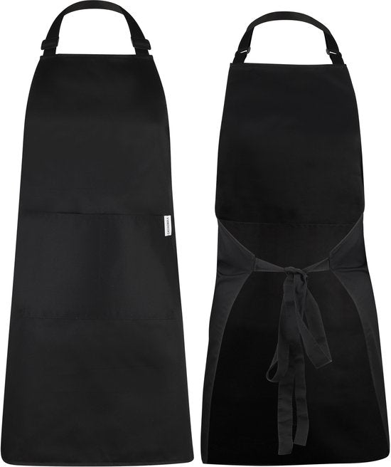 Castagnola keukenschort - Water- en vuilafstotend - Professioneel Kookschort - Schort voor Dames en Heren - Horeca Sloof - Unisex - Verstelbare Gesp - Extra Grote Vakken - Zwart