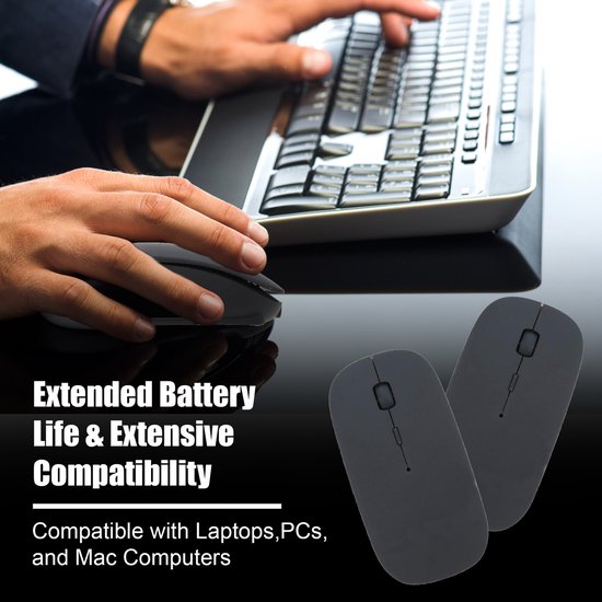 K&L Draadloze Muis - Draadloze Bluetooth Muis Laptop - Stil - Oplaadbaar - Zwart