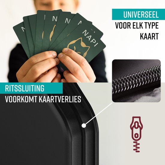 NAPI Verzamelmap voor 400 Kaarten - Binder Map voor Kaarten - 4 Pocket - Kunstleer - Premium Card Binder met Ritssluiting - 50 Pagina's - A5 Formaat - Zwart
