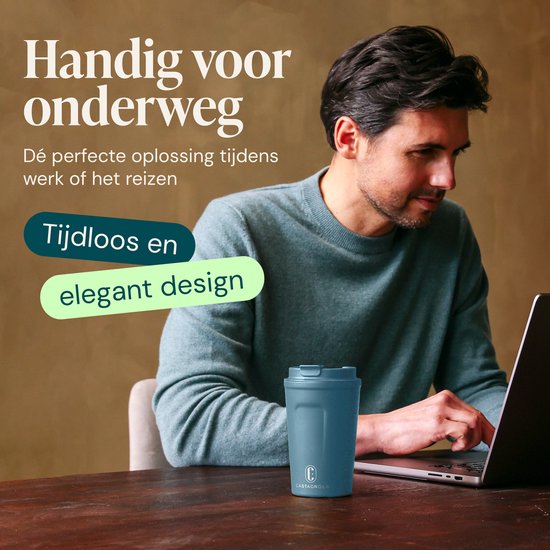 Castagnola Thermosbeker - Koffiebeker To Go - Travel Mug voor Koffie en Thee - Theebeker - 380 ML - RVS - Blauw