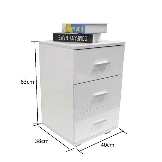 Nachtkastje halkastje 3 lades 63 cm hoog wit