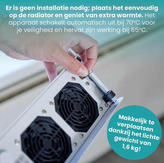 SmartAir Boost - Draagbare Radiatorventilator - Universeel - Energiezuinig - Draadloos, oplaadbaar en automatisch - Radiator Ventilator – Wit