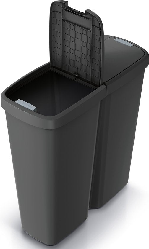 Keden Duo Prullenbak - Vuilnisbak 50L met Dubbel Deksel 55x25x57cm - Grijs