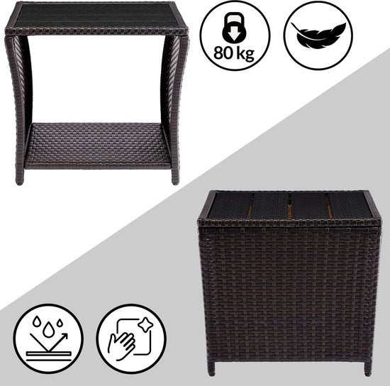 Casaria Polyrattan Bijzettafel - WPC Tafelblad 45x45x40cm – Bruin