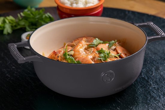 Saveur Voyage Hapjespan Ø25 cm – Gietijzer – PFAS-vrij – Geschikt voor Inductie en Oven – Grijs – Voor Braden – Stoven – Slowcooking