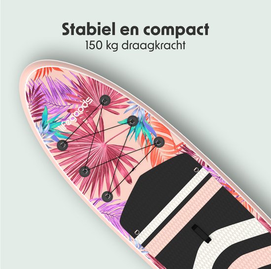 LifeGoods PaddlePro SUP Board - met Zitje - Opblaasbaar Paddle Board - Complete Set - Max. 150KG - 320x81cm - Tropical Roze