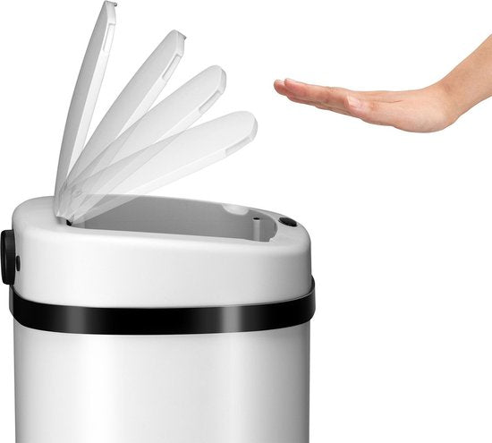 Juskys – Automatische Vuilnisbak Met Sensor – 50 Liter – 40 x 29 x 58 cm – Voorzien Van Bewegingssensor En Touchpanel – Voor Keuken En Kantoor – Wit Gepoedercoat Staal