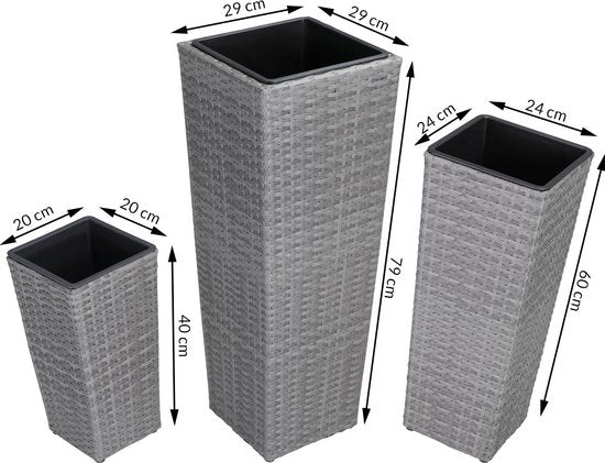 Casaria Bloempotten - 3 stuks - Polyrattan