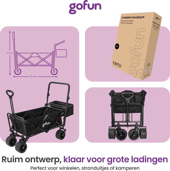 Gofun Bolderkar XXL - 150KG Draagvermogen - 150L Inhoud - Opvouwbaar - 360° Draaibare Wielen - Bolderwagen Met Duwstang - 83 x 44 x 26 cm - Zwart