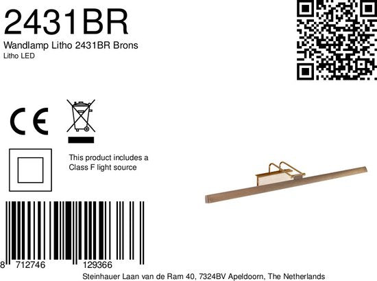 Steinhauer Litho LED - Wandlamp Klassiek - Brons - H:9.4cm - Universeel - Voor Binnen - Metaal - Wandlampen - Slaapkamer - Woonkamer