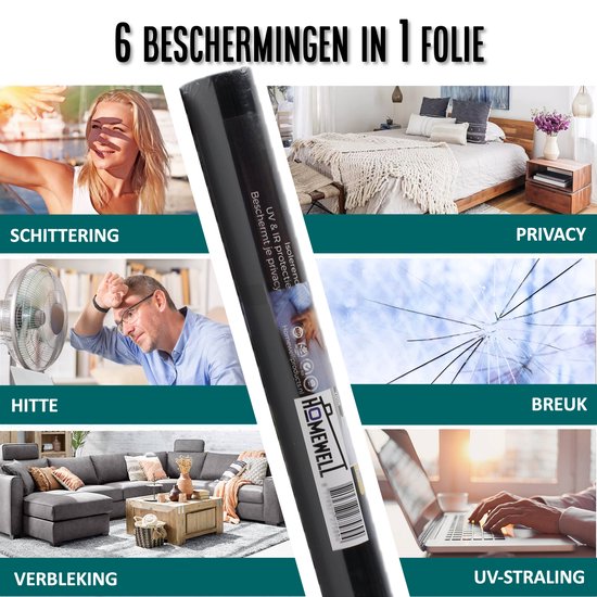 Homewell Verduisteringsdoek 70x300cm - Raamfolie Verduisterend - 100% Blackout - Anti Inkijk, Isolerend en Zonwerend - Herbruikbaar - Statisch – Zwart