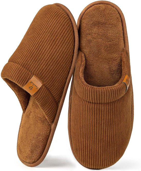 Pantoffels Heren - Sloffen - Maat 44/45 - Chestnut - Corduroy - Anti-slip - Comfeet