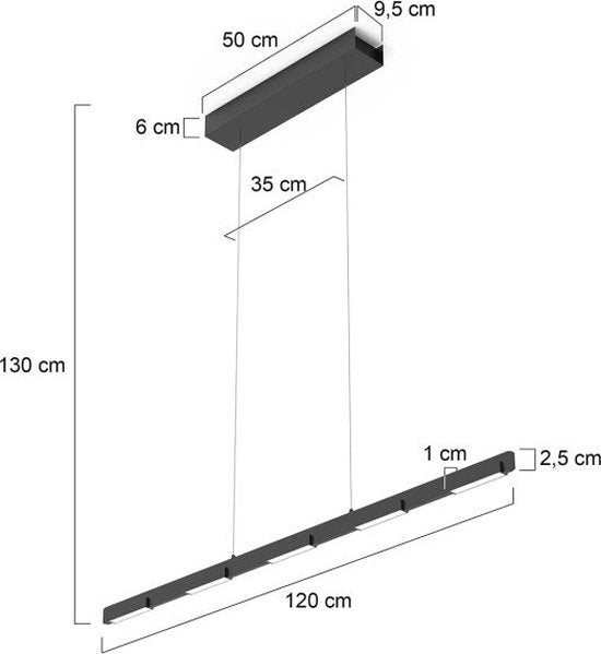Hanglamp Bloc 3296ZW Zwart Hoogteinstelbaar van Glas en Metaal - Steinhauer, 120 cm met LED Module en Dimbaarheid