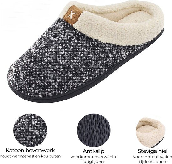 Pantoffels Dames - Sloffen - Maat 38/39 - Zwart/Grijs - Anti-slip - Comfeet