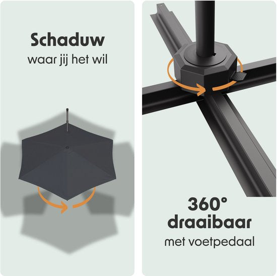 LifeGoods Parasol - Ø300 cm - 30° Kantelbaar - One-push Systeem - Waterdicht - met Hoes - Antraciet