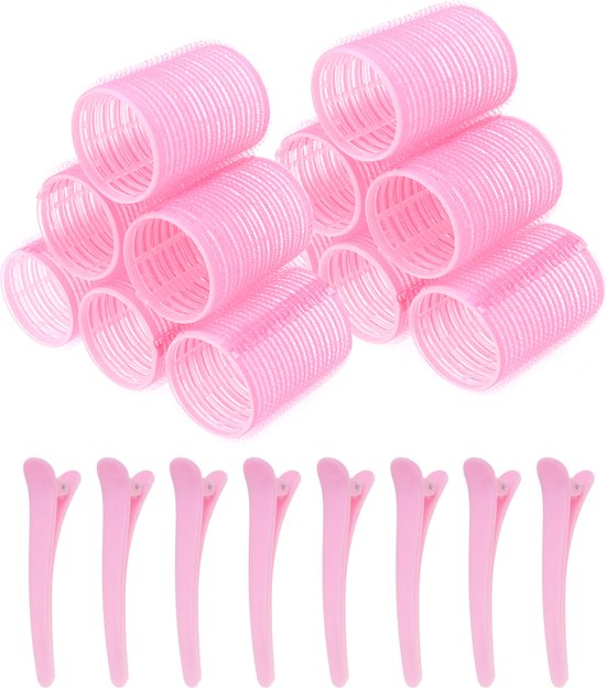 Krulspelden - 12 pack - Incl. 8 klemmen - Kleefrollers - Zelfklevend - Heatless Curls - Haar - Rollers - Hair curler - Krullen zonder hitte - Groot