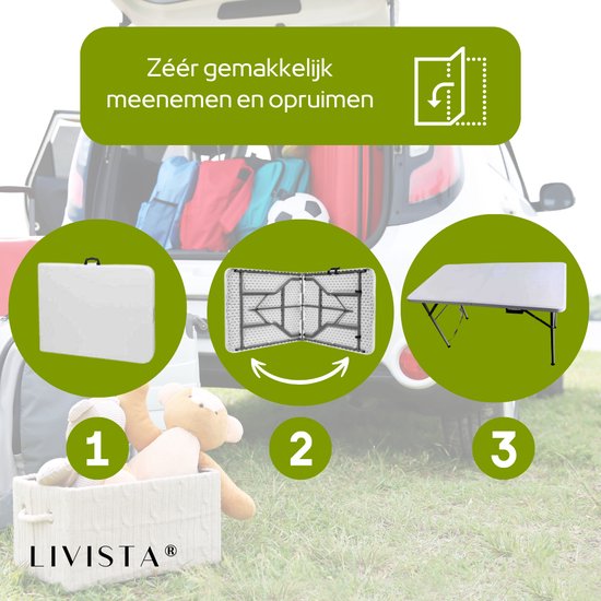Livista® Klaptafel - Inklapbare Tafel - 180 x 70 cm - Vouwtafel - Antislip en Weerbestendig - Wit