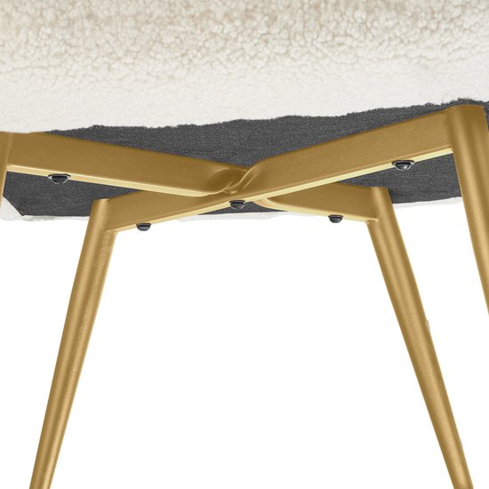 tectake® Oorfauteuil in Scandinavische stijl - Met hocker - Teddystoel Hygge - Stoel voor woonkamer, slaapkamer - Loungefauteuil - Goud metalen poten - Draagvermogen tot 150 kg - Crème