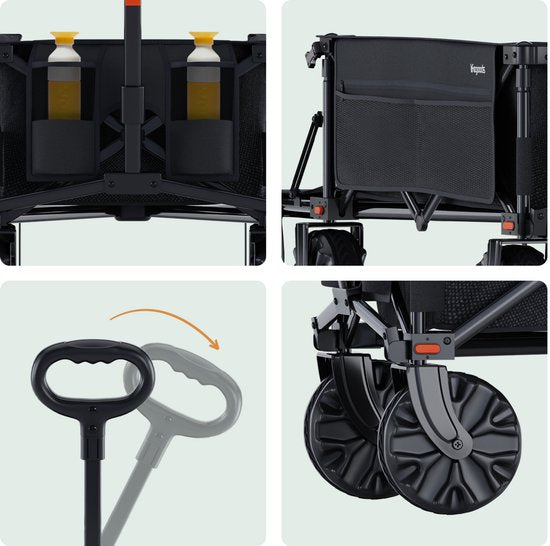 LifeGoods Bolderkar - Opvouwbare Bolderwagen - 130KG - 200L - Uitklapbaar - Met Beschermhoes - Zwart