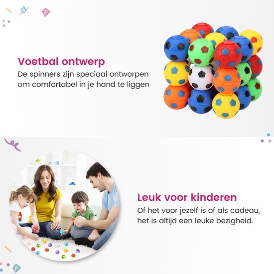 Partizzle 32x Mini Voetbal Fidget Spinners Pakket - Uitdeelcadeautjes - Grabbelton Toys Traktatie Cadeautjes - Voor Kinderen & Peuters