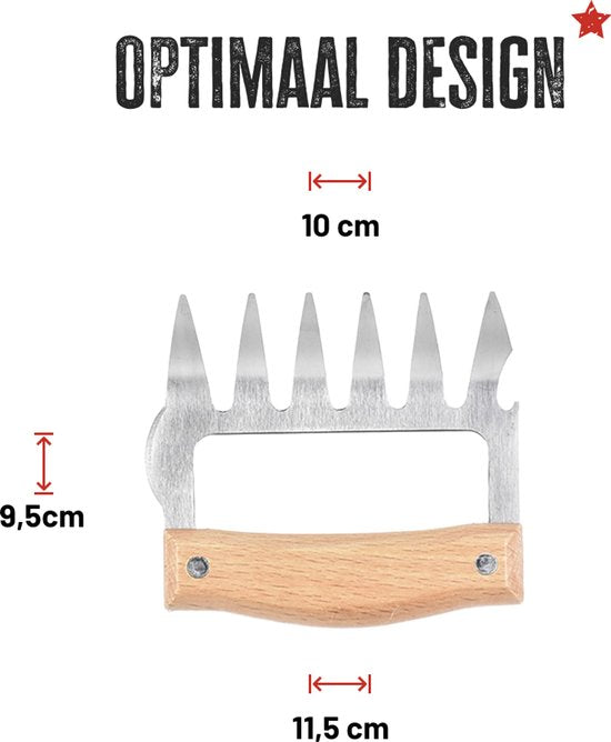 BBQBuddies Vlees Klauwen Hout – Meat Claws voor Pulled Pork, Kip & BBQ – Vlees Shredder met Houten Handvatten