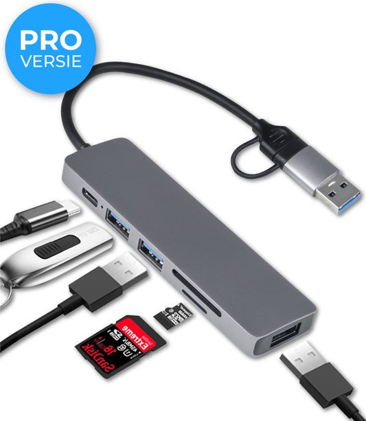 Nuvance - USB C Hub 3.0 - 5 Poorten - USB Splitter - USB C Dock - Micro SD Cardlezer USB C - Grijs