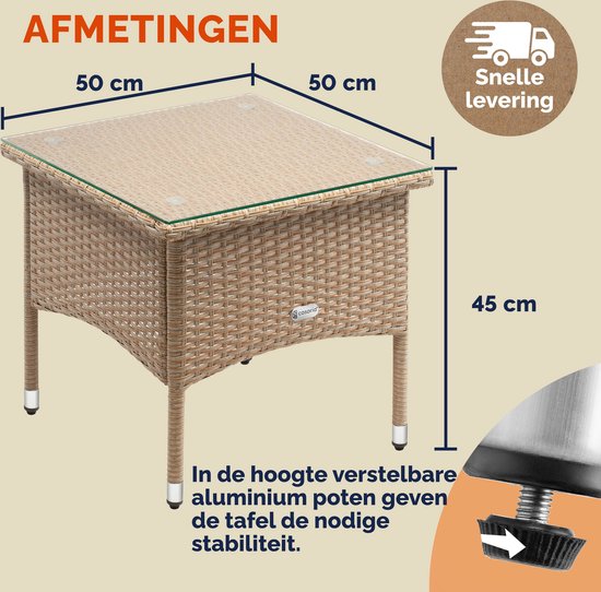 CASARIA Polyrattan Bijzettafel Buiten - 50x50x45cm - Crème