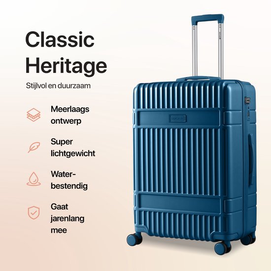 SKYCASES Classic Heritage - Grote Reiskoffer - TSA Slot - 76x52x30 cm - 100L - XL Rolkoffer - 360° geruisloze wielen - Lichtgewicht - Trolley - Donkerblauw