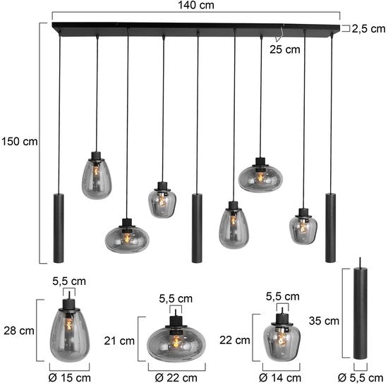 Steinhauer - hanglamp - Reflexion - zwart - glas metaal - design lamp - E27 GU10 - 3796ZW