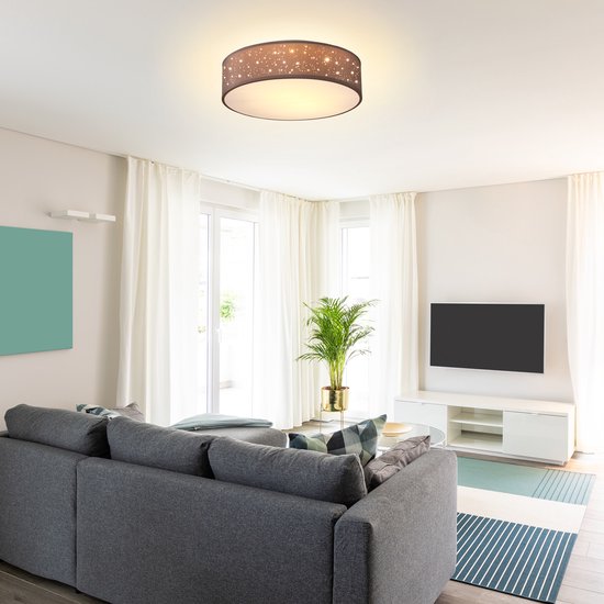 Monzana Plafondlamp - Sterrenhemel Rond 38cm 40 Watt Stof - Taupe