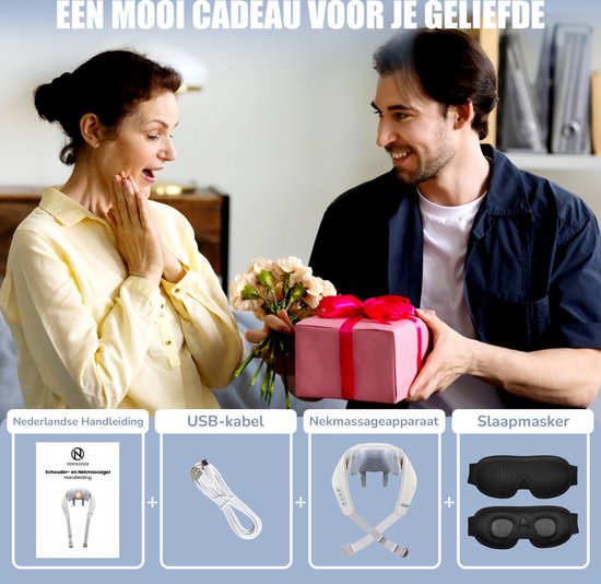 Novalance - Nekmassage - Shiatsu Massagekussen - Elektrisch Nekmassage Apparaat - Ook voor Arm Rug Schouder & Been - Infrarood + Slaapmasker