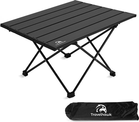 Travelhawk Campingtafel Inklapbaar - Campingtafel Opvouwbaar - Camping Tafel - campingtafel Lichtgewicht - Picknicktafel Kinderen - Zwart - 68x40x40cm - Large