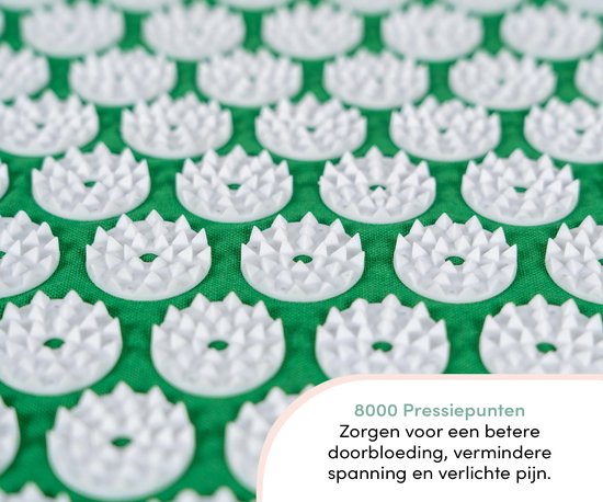 Loti Spijkermat met Spijkerkussen – Donkergroen/Wit – Acupressuur Mat - Spijkerbed - Acupunctuur Kussen - Shakti Massage – Incl. Draagtas