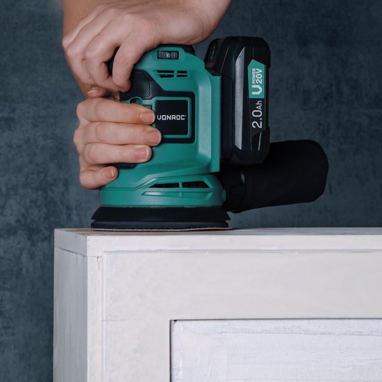 VONROC Excentrische schuurmachine – VPower 20V - Zonder accu & lader - Ø125mm - Met stofzak & 12 stuks schuurpapier
