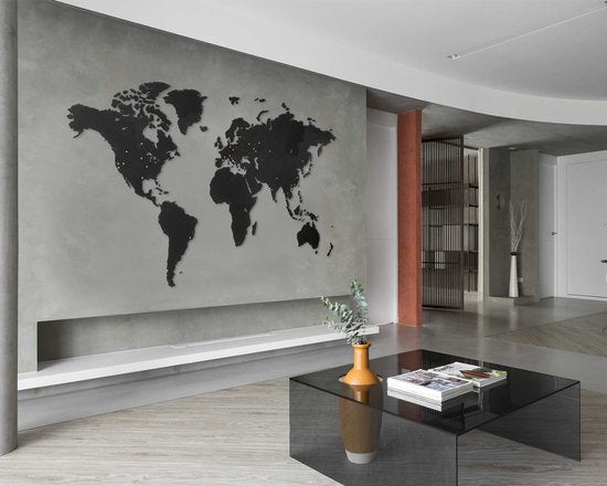 MiMi Innovations® Giant Houten Wereldkaart - Muurdecoratie - Wanddecoratie - Muursticker - 280x170 cm/110.2x66.9 inch - Zwart
