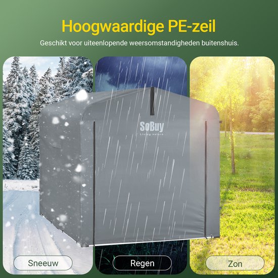 SoBuy KLS11-L-DG Tuinhuis, Waterdichte Buitenberging, Motorfietsoverkapping met Haken, Fiets- en Gereedschapsgarage, Fietsenstalling, Opslagruimte, Grijs, 159x219x165 cm