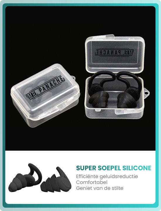 MR. PANACHE Oordoppen - Oordopjes Slapen - Anti-Snurk - Earplugs - Slaapoordoppen - Sleep Plugs - Geluidsdempende Oordopjes - BPA vrije Siliconen - Hoge Geluidsdemping (35dB) - Zwart