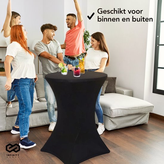 Infinity Goods 2x Stevige Statafel + 2x Zwarte Statafelrok - Partytafel - Robuust en Weersbestendig - Inklapbaar - 80cm x 110cm - Feest - Wit/Zwart