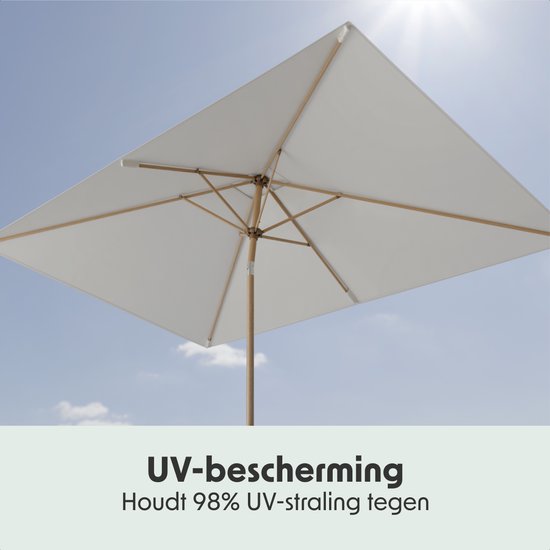 LifeGoods Parasol - Tuin - 270x180cm - 30° Kantelbaar - Waterdicht - UPF50+ - Houtkleurige coating - Crème