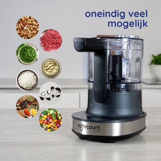 Safecourt Kitchen Hakmolen - Food chopper - Zwevende messen - IJscrusher - 700ml - Zwart/RVS
