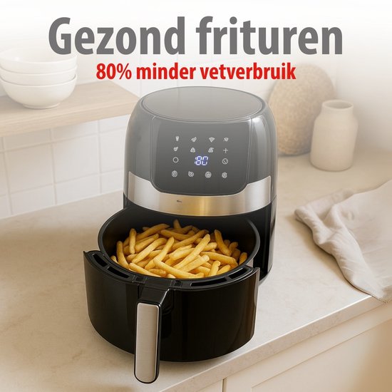 alpina Airfryer 4.5L- Heteluchtfriteuse voor 2 tot 4 Personen - Air Fryer met Instelbare Temperatuur van 80°C tot 200°C - Timer tot 60 Minuten - Hetelucht Friteuse 1400W - Zwart
